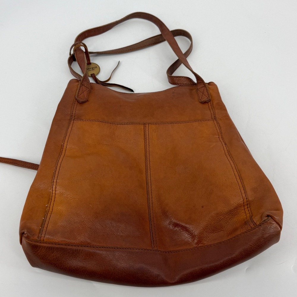 Margot New York Leather Shoulder Bag Cognac Brown Slouchy Tote Distressed